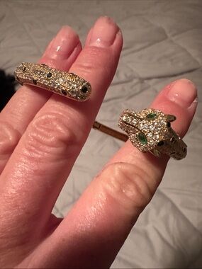 Effy Gold-Tone Panther Head Bracelet with Green and Clear Accents